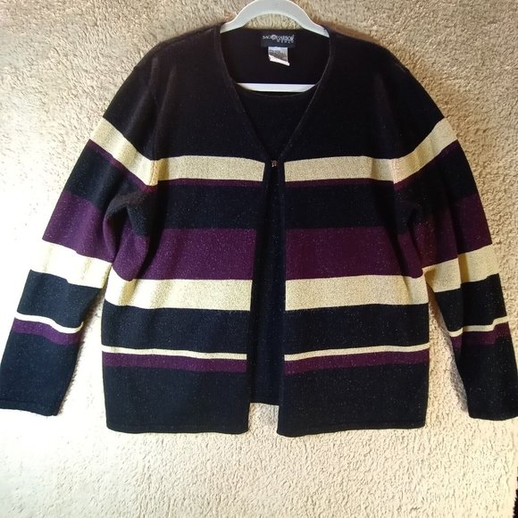 Sag Harbor Woman Plus Sz 1X Layered Sparkle Striped Sweater Top Long Sleeve - Picture 1 of 9